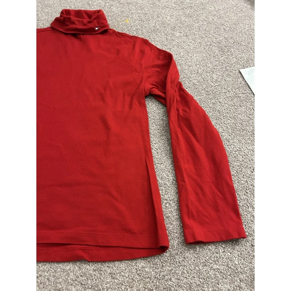 Tommy Hilfiger Jeans Turtleneck Top Womens S Red Excellent Long Sleeve Cotton